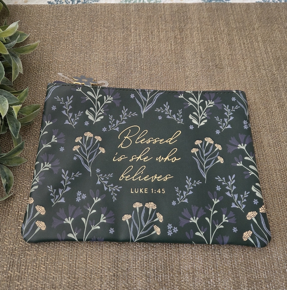 Eccolo Luxe Navy and Gold Floral Pouch